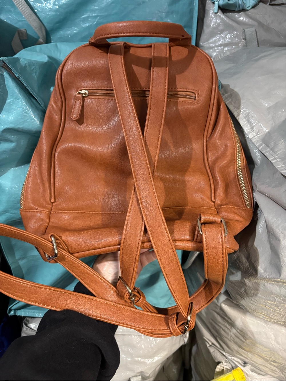 Classic Woven Front Tan Leather Backpack - Picture 2 of 3